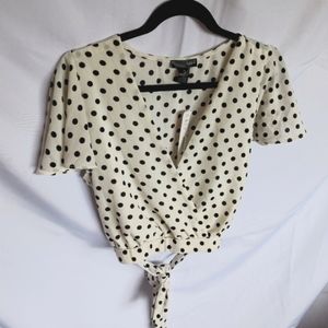 Aqua Flutter Sleeve Crop Blouse with Tie around Waist - Medium